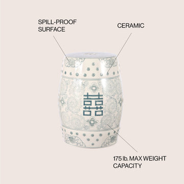 Double Happiness 18" Chinoiserie Ceramic Drum Garden Stool - JONATHAN Y